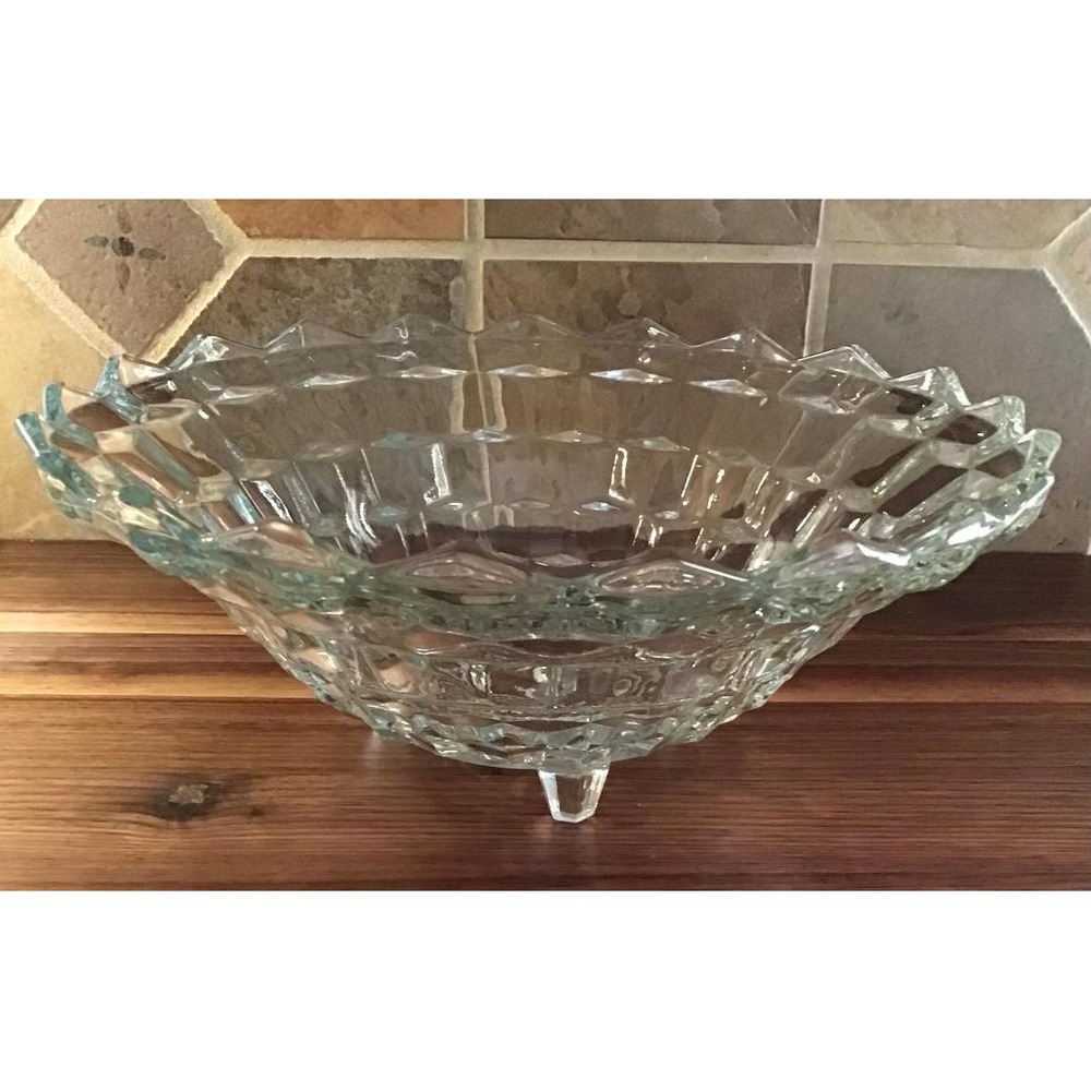 VTG Indiana Glass Whitehall Pattern Cubist Glass Footed Bowl Sawtooth 10" Trad